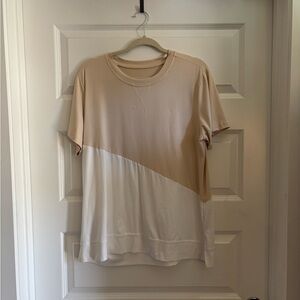 Women's Beige and White Color Block Top